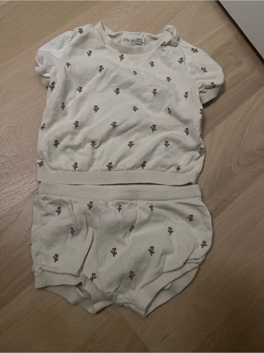Little Plaid Cream Floral Knit Baby Matching Set - Top & Bloomers